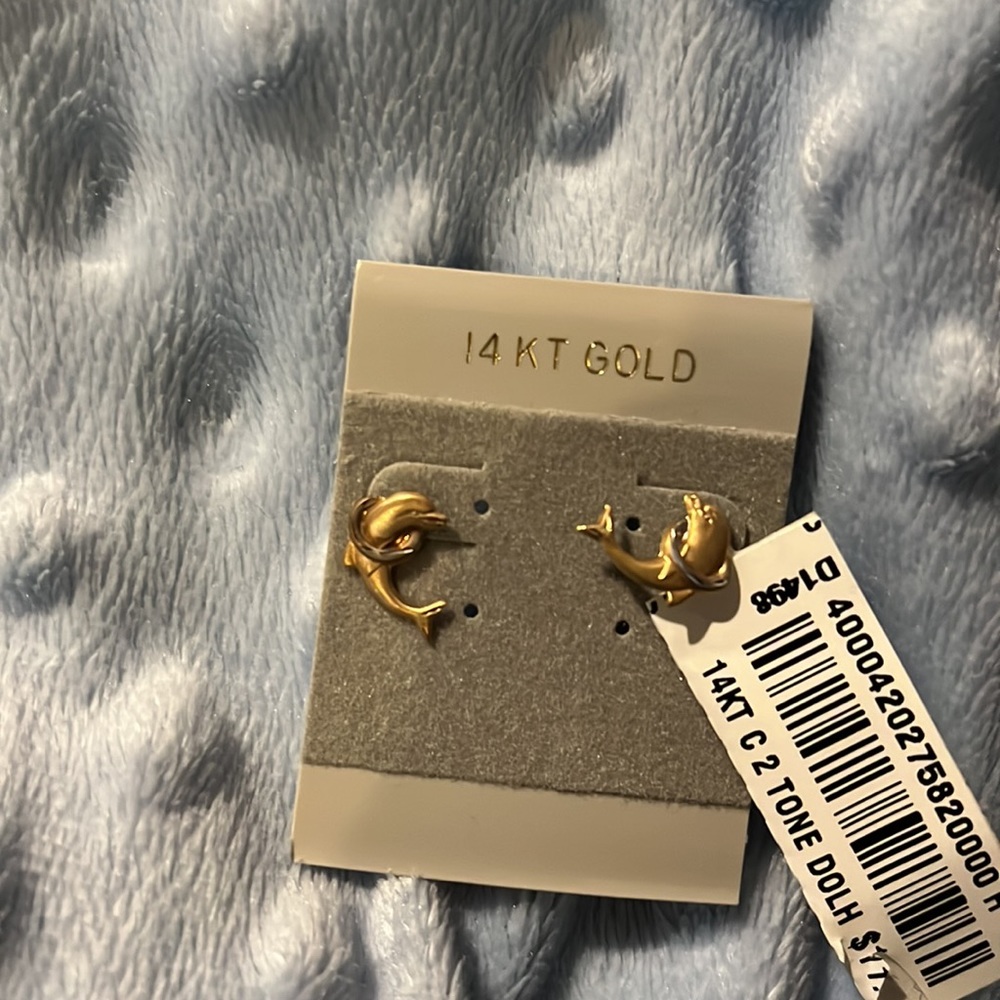 Gold dolphin earrings - Picture 2 of 4